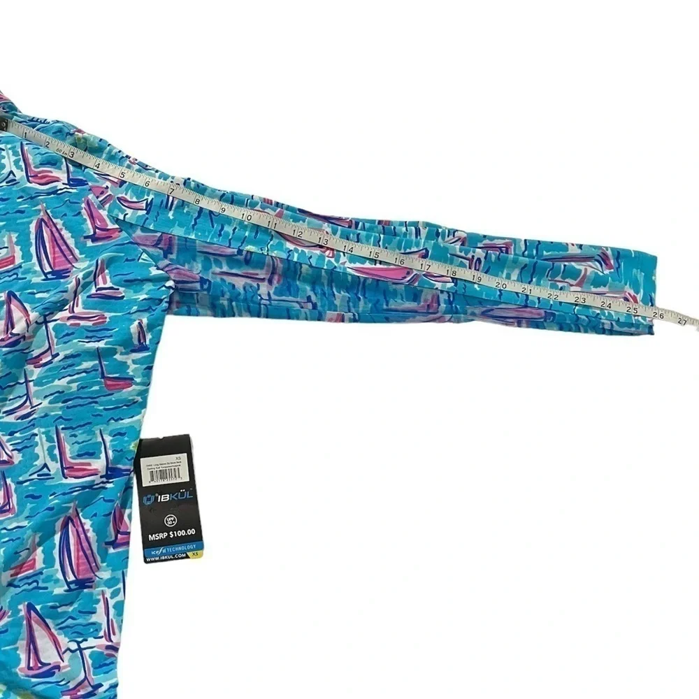 IBKUL Long Sleeve Sailboat Zip Mock Neck Top, Size XS - Picture 5 of 10